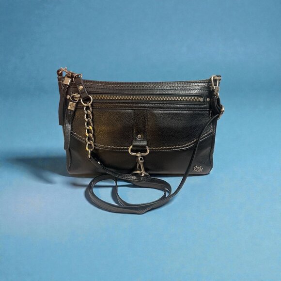 The Sak Handbags - The Sak Ventura Crossbody Bag Black Glazed Leather Convertible Clutch Handbag